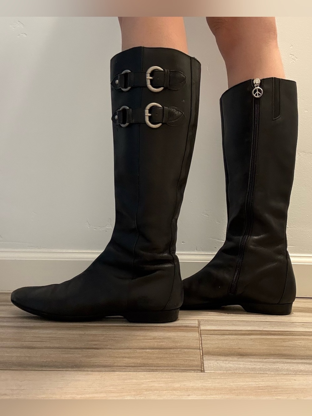 Donald J. Pliner Black Knee-High Buckle Riding Boots - Dory 8M